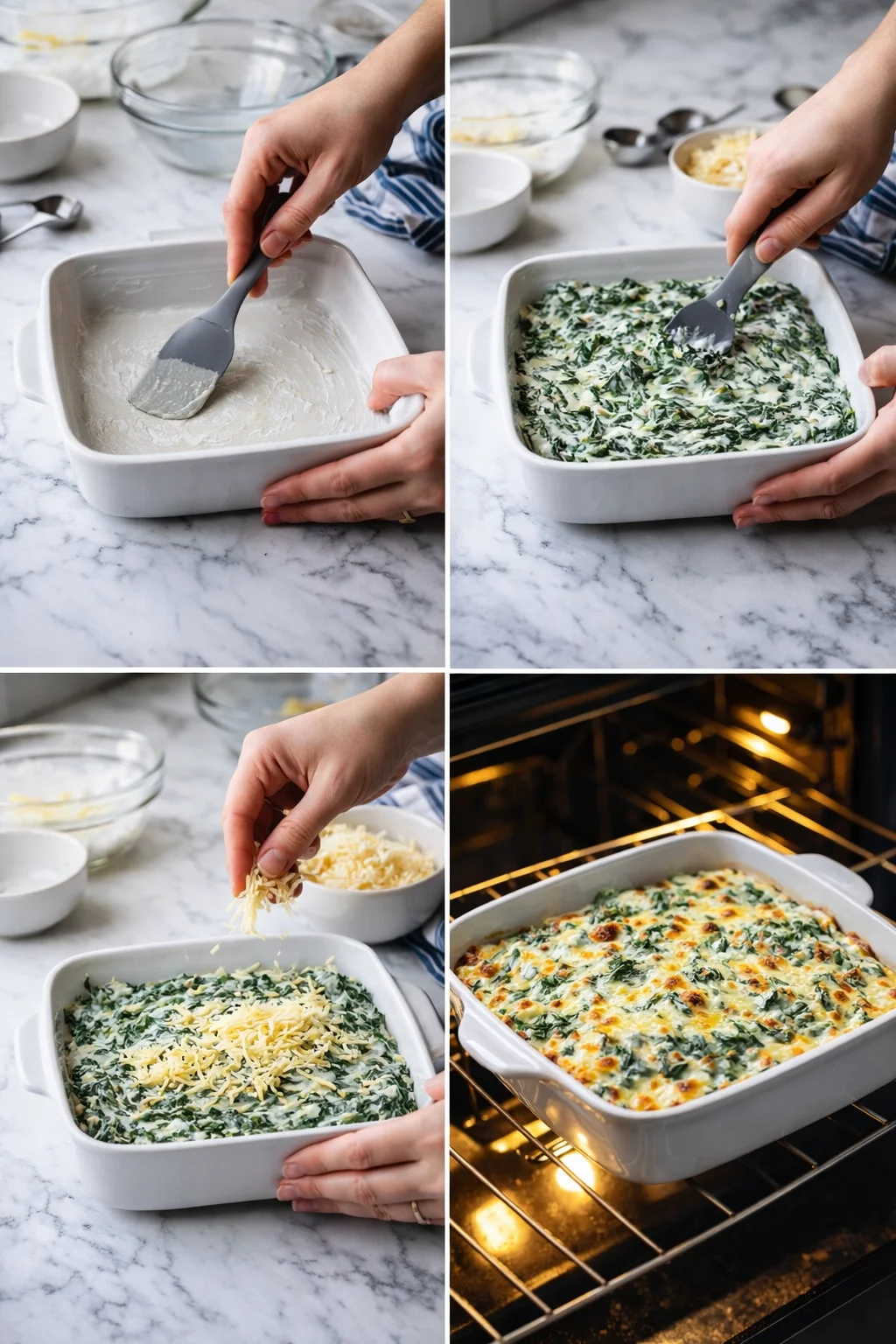 Dip spread evenly in a greased 8x8 dish topped with shredded cheese, golden and bubbly