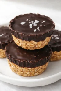 Final plated Decadent Dark Chocolate Oatmeal Cups served as a hero shot