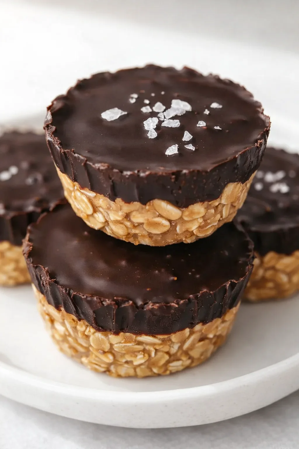 Final plated Decadent Dark Chocolate Oatmeal Cups served as a hero shot