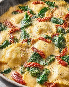 Final plated Tuscan Ravioli served as a hero shot