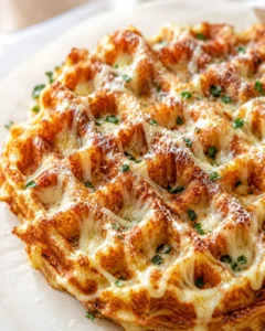 close-up view of crispy, browned potato bites covered in melted cheese and sprinkled parsley