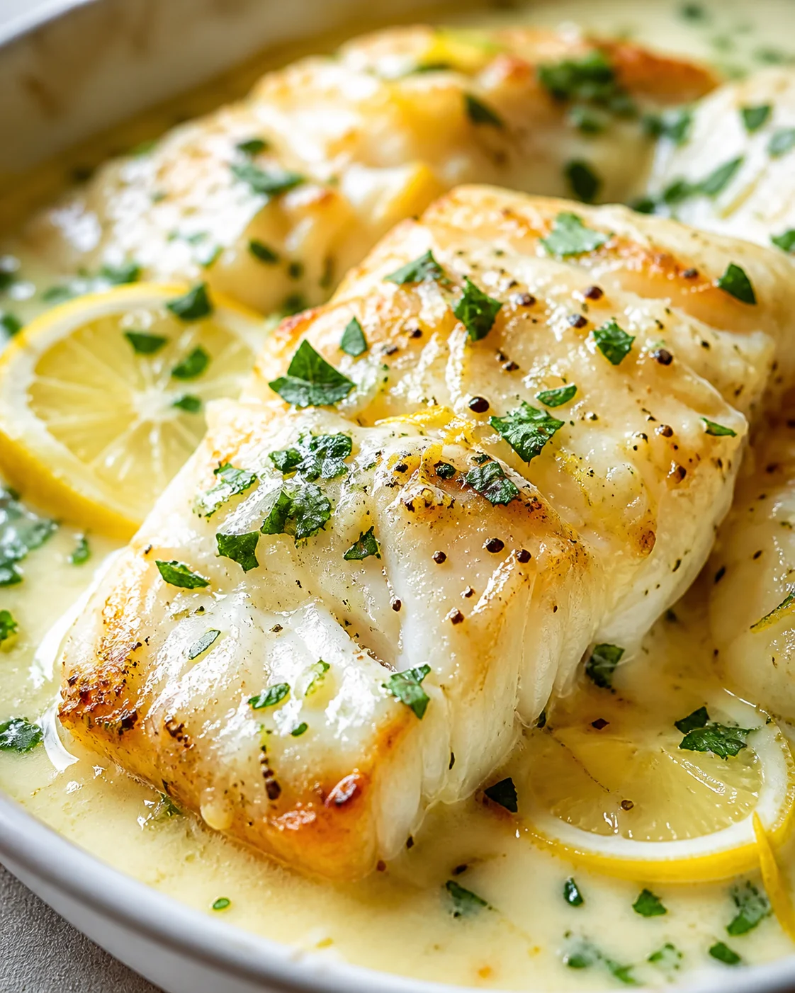 pan-seared-lemon-butter-fish Pan-seared white fish fillets in lemon-butter sauce, garnished with parsley and lemon slices