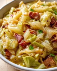 close-up of a golden potato, onion, and bacon hash with herbs in a skillet